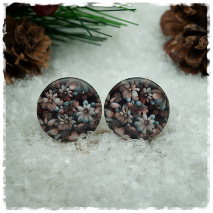 Ohrringe grau mit roségoldenen Blüten