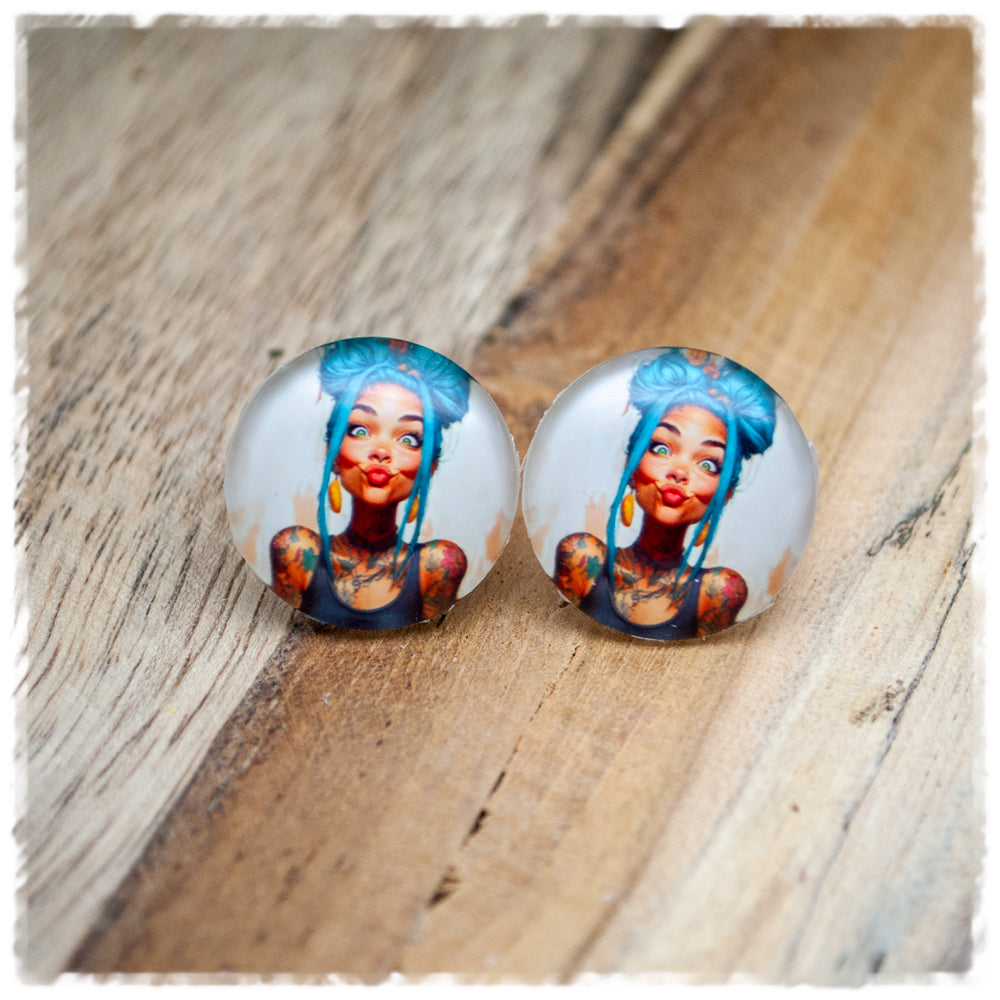Ohrringe in 20 mm Mädchen mit türkisen Haaren