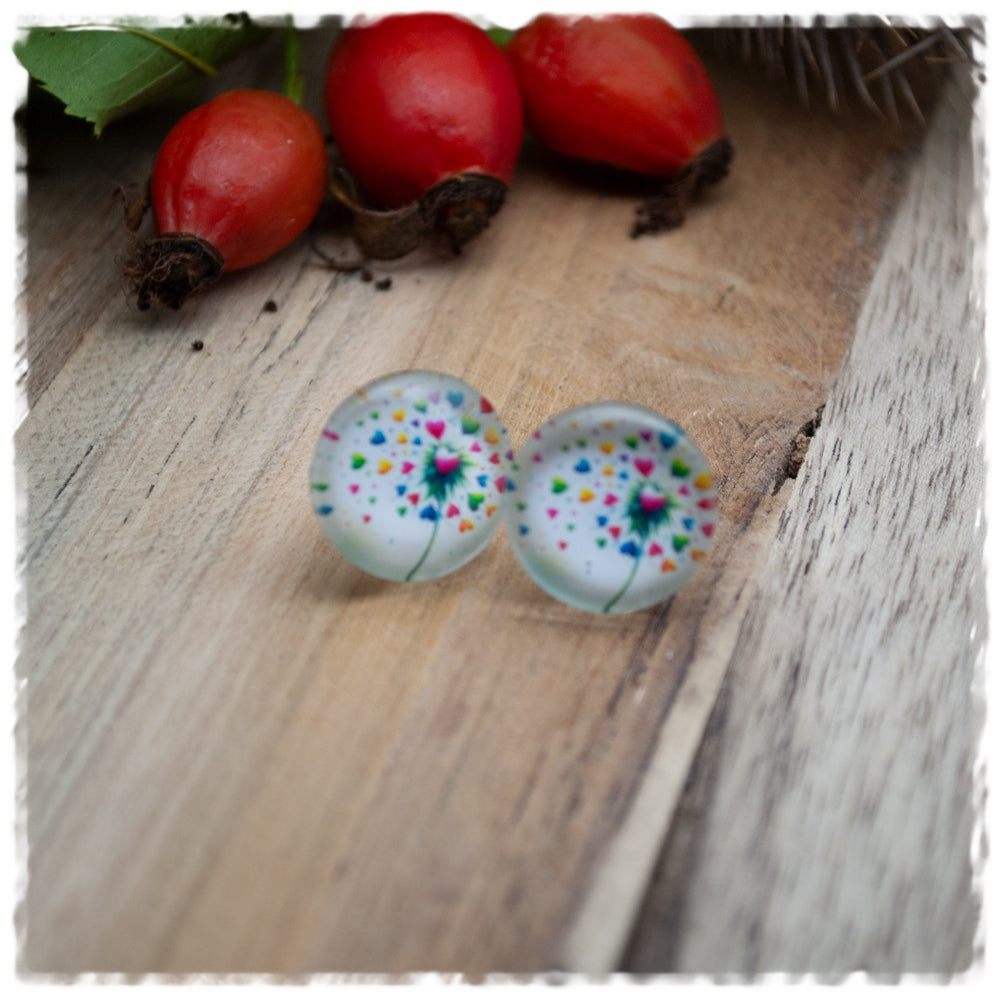 Ohrringe in 14 mm beige mit Herzpusteblume