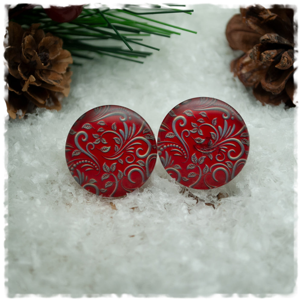 Ohrringe rot mit goldenen Ornamenten