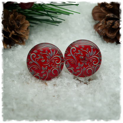 Ohrringe rot mit goldenen Ornamenten