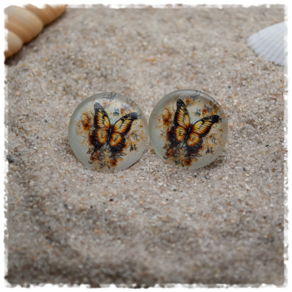 Ohrringe in 20 mm beige mit Schmetterling