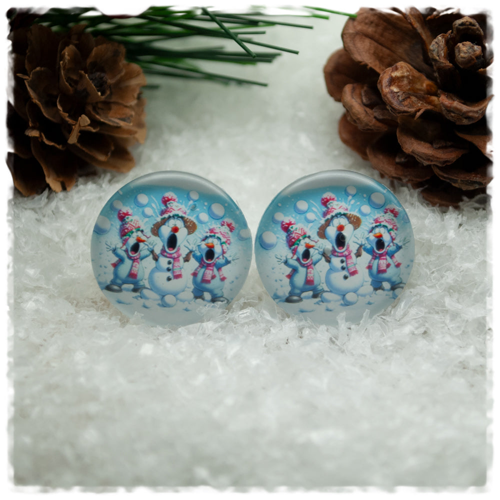 Ohrringe hellblau mit drei Schneemännern