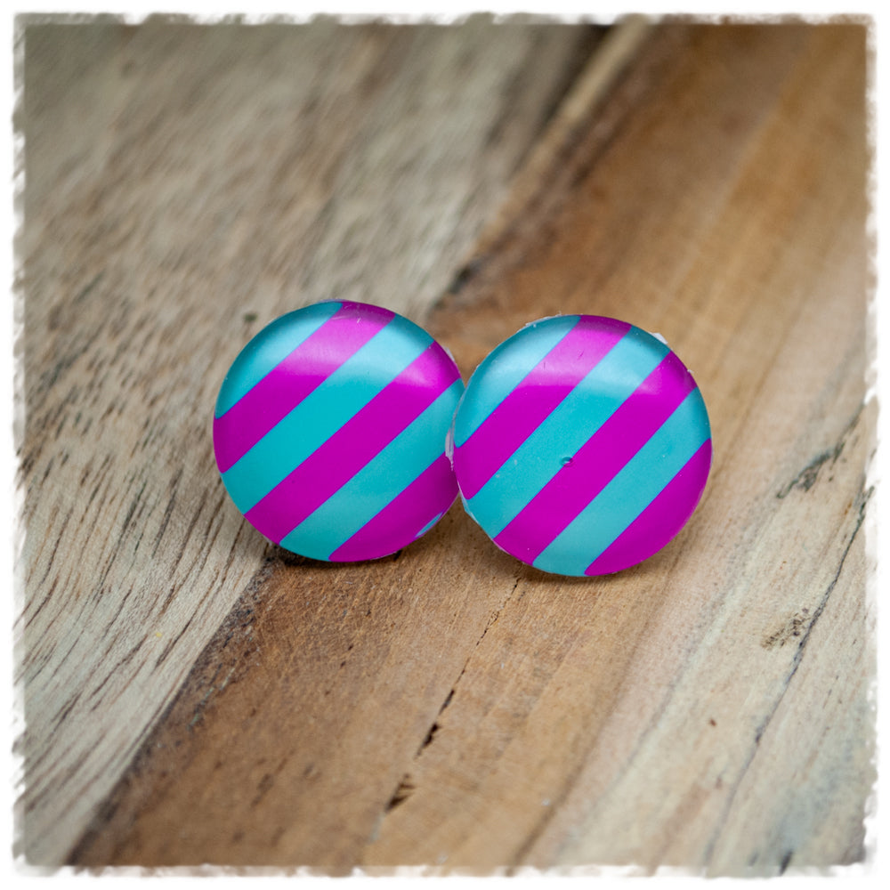 Ohrringe in 20 mm türkis pink gestreift