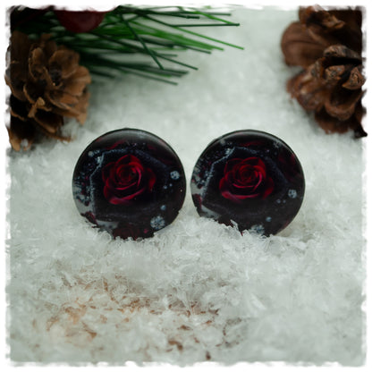 Ohrringe schwarz mit roter Rose