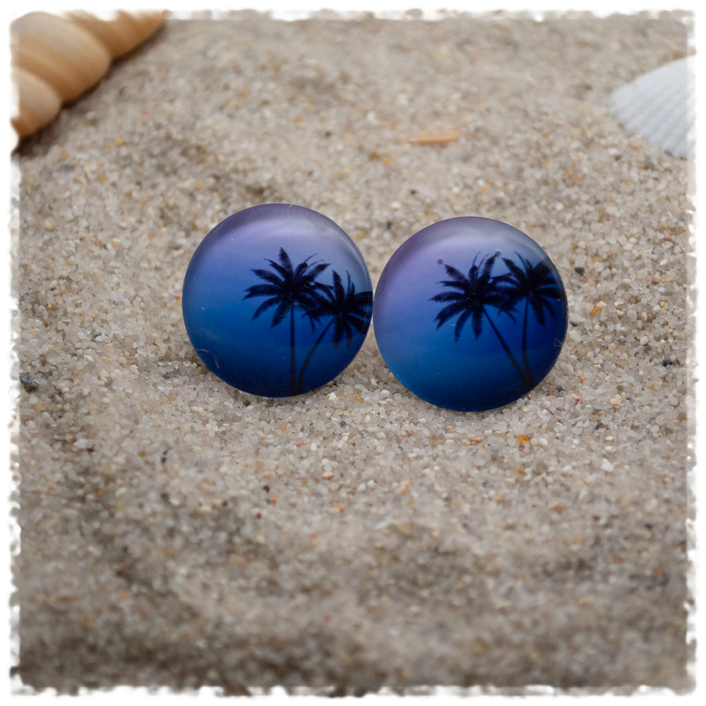 Ohrringe in 20 mm blau lila mit Palmen