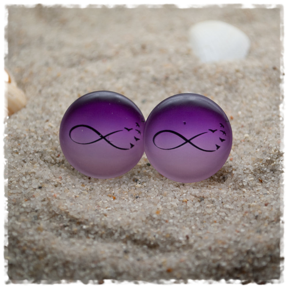 Ohrringe violett mit Infinity und Vögeln - Jackelina