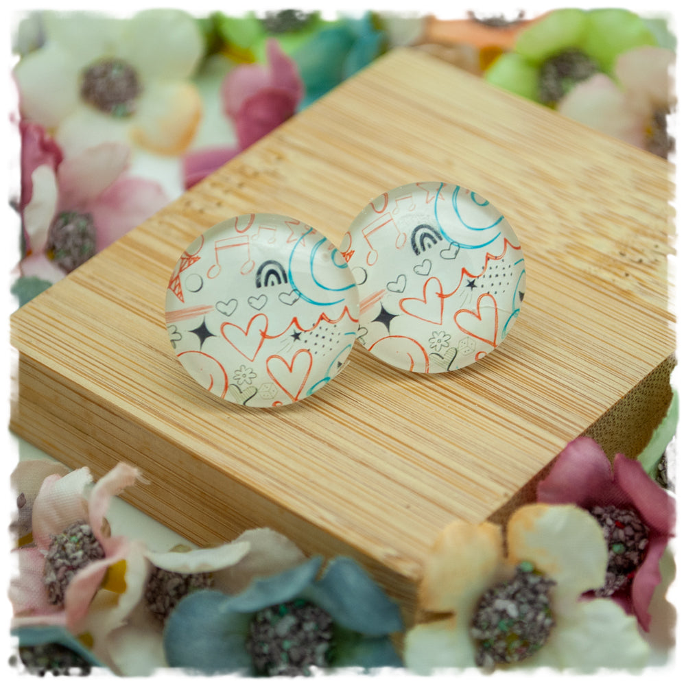 Ohrringe beige mit Herzen, Wellen und Noten - Jackelina