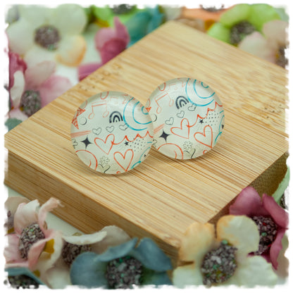 Ohrringe beige mit Herzen, Wellen und Noten - Jackelina