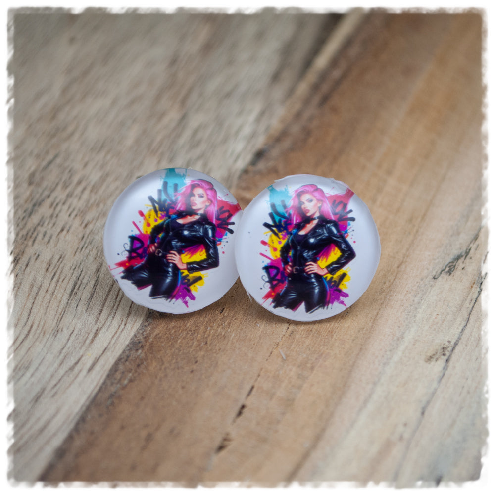 Ohrringe in 20 mm Mädchen mit pinken Haaren