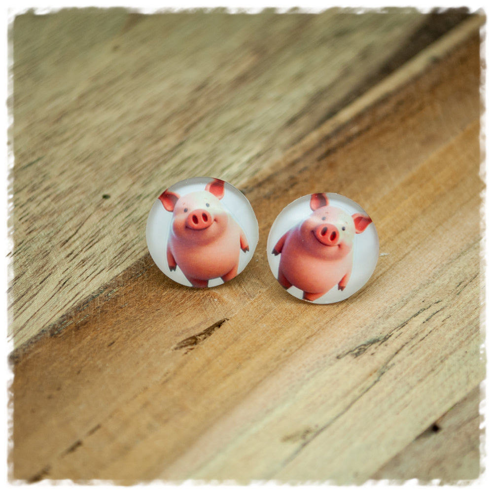 Ohrringe in 16 mm weiß mit Schweinchen