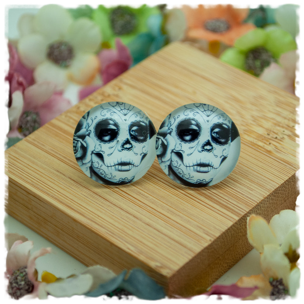 Ohrringe La Catrina in schwarz weiß