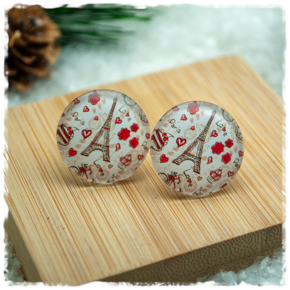 Ohrringe in 20 mm beige mit Eiffelturm