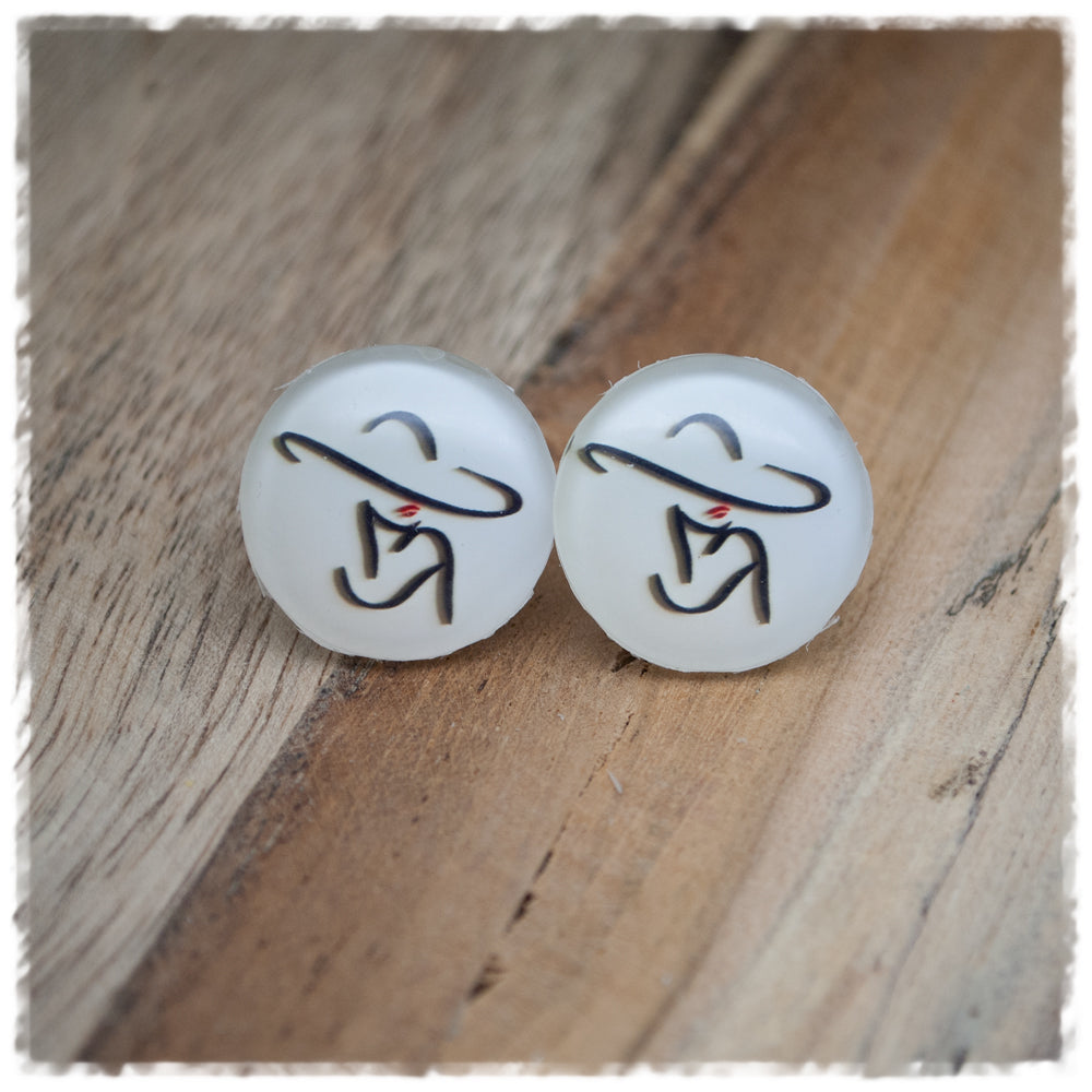 Ohrringe in 20 mm beige mit gezeichneter Dame