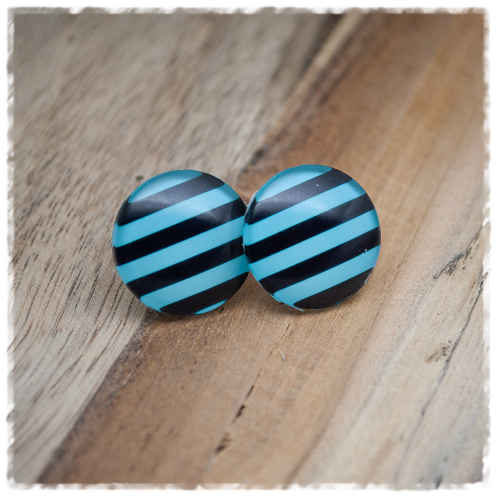 Ohrringe in 20 mm hellblau schwarz gestreift