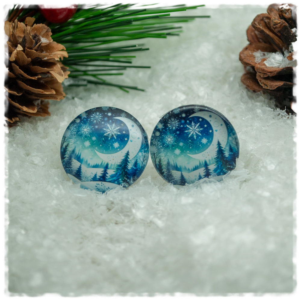 Ohrringe in 20 mm Winterlandschaft mit Mond