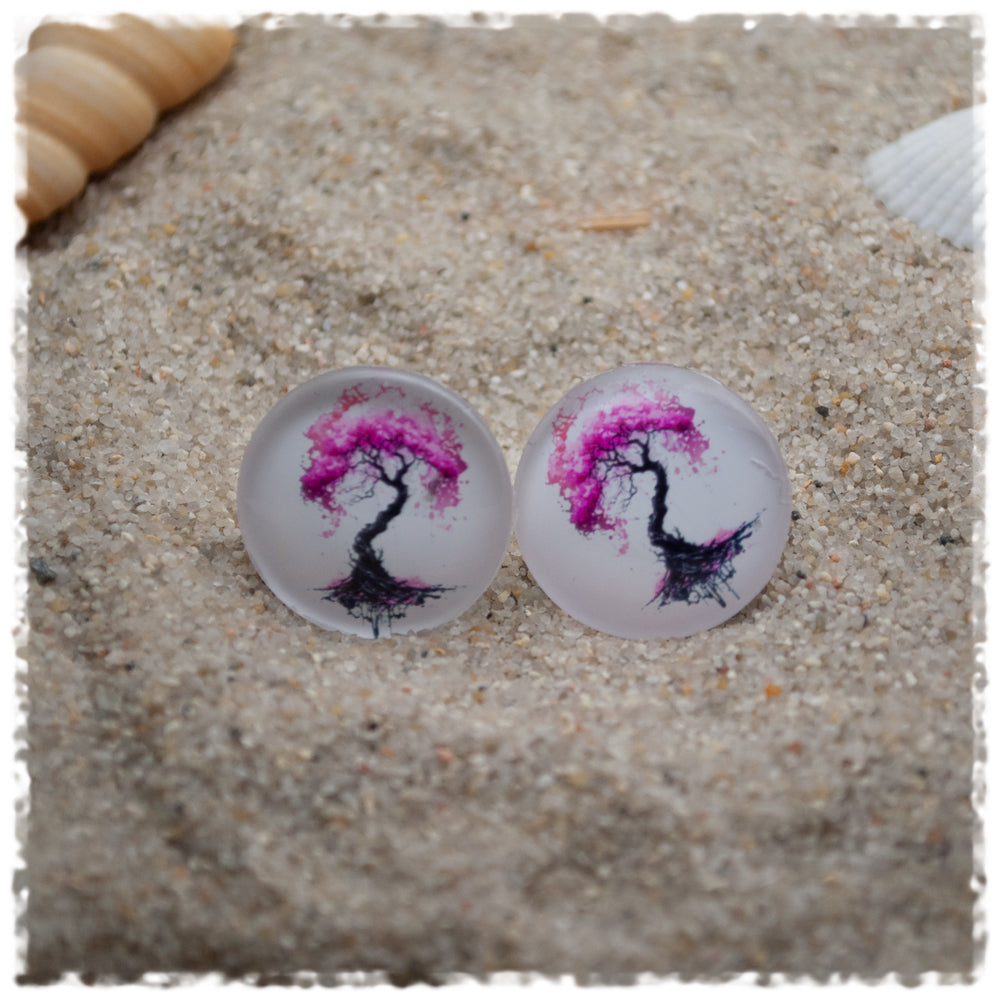 Ohrringe weiß mit pinkem Baum
