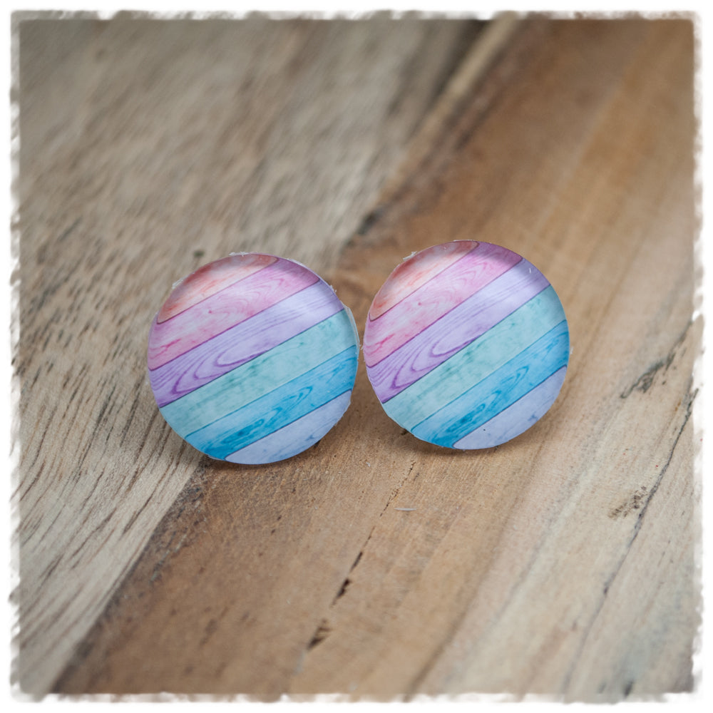 Ohrringe in 20 mm buntes Holzdekor