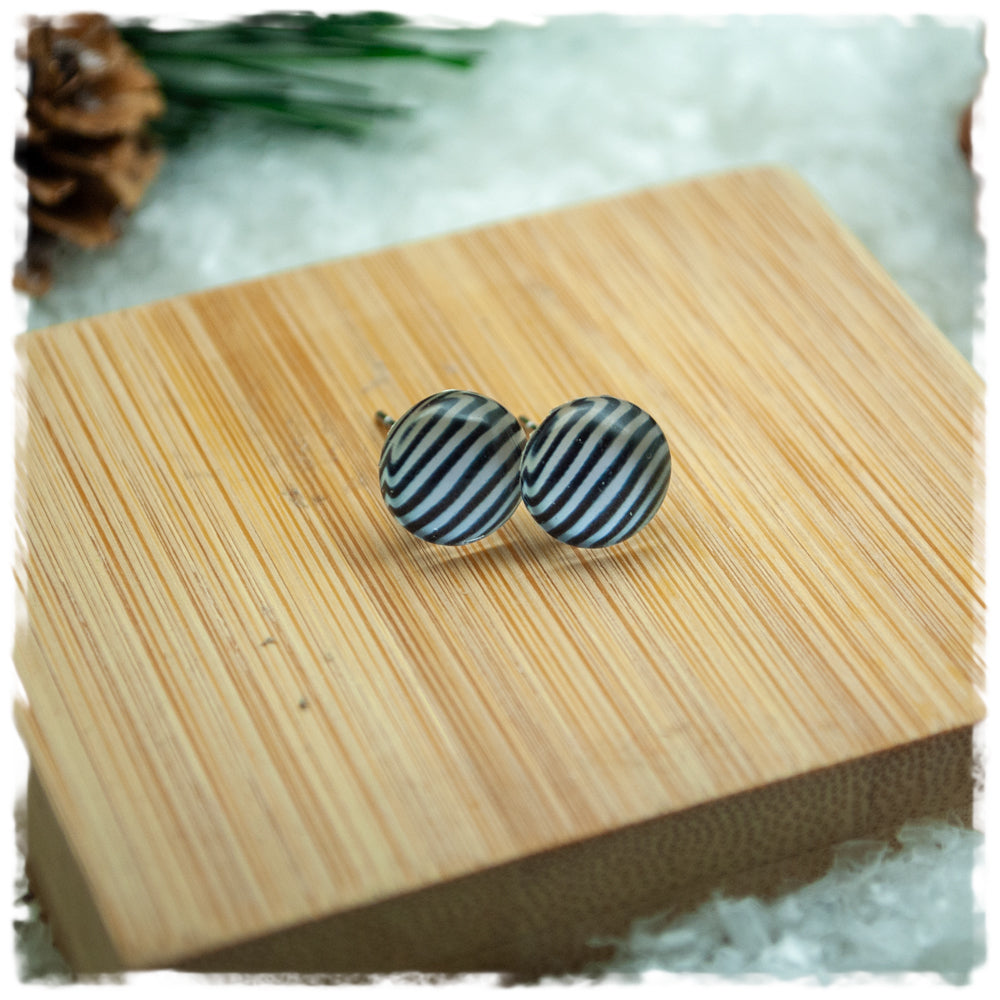 Ohrringe in 10 mm schwarz weiß gestreift