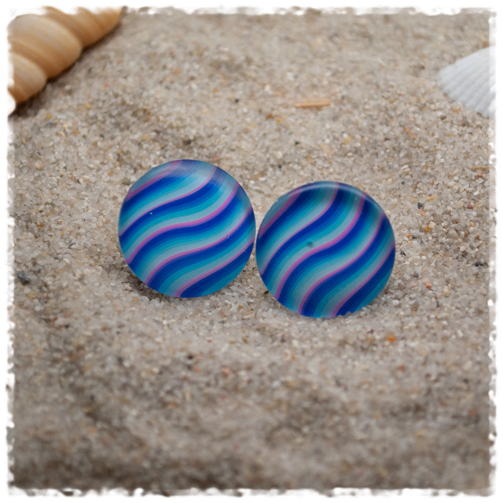 Ohrringe in 20 mm Wellen in hellblau, blau und pink