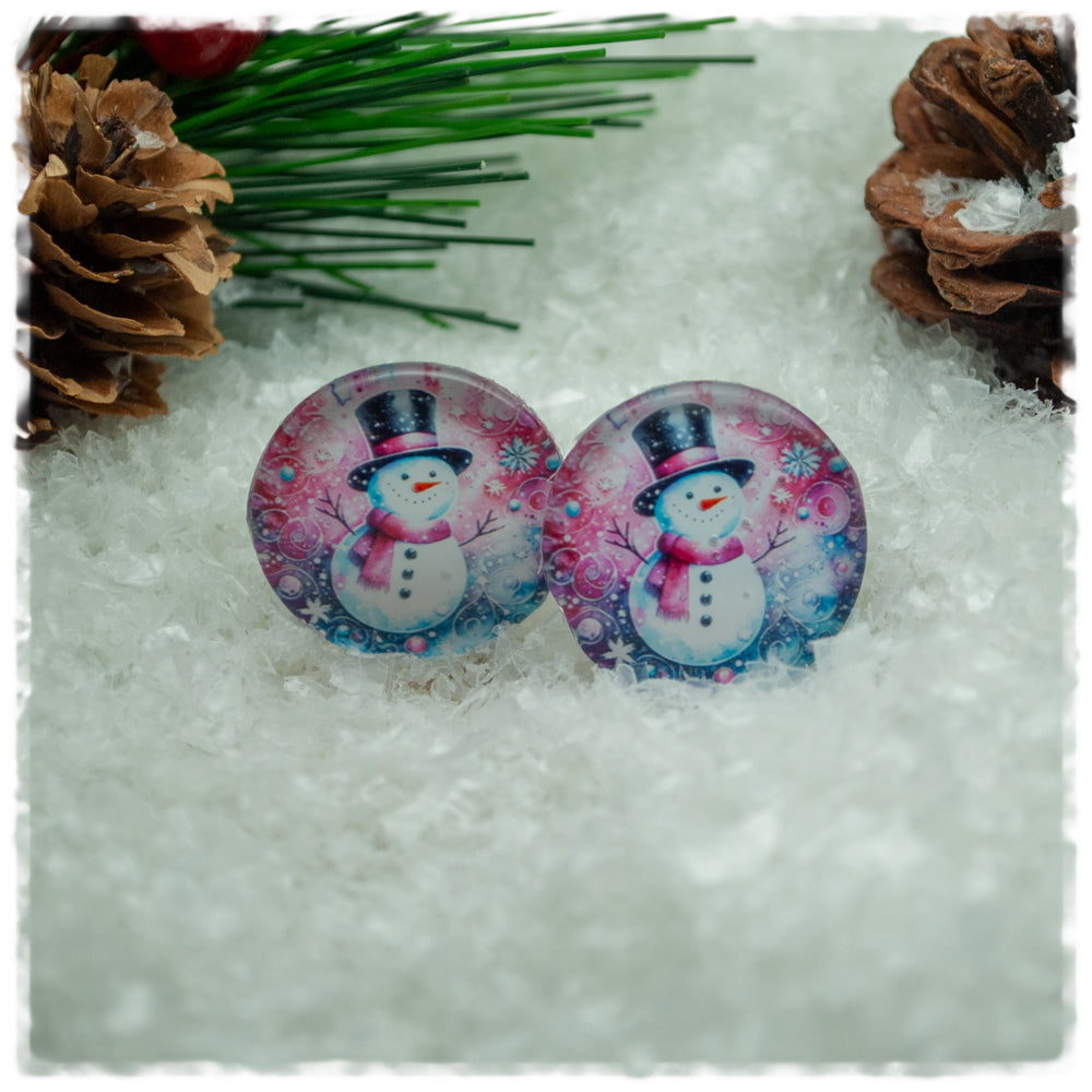 Ohrringe pink blau mit Schneemann