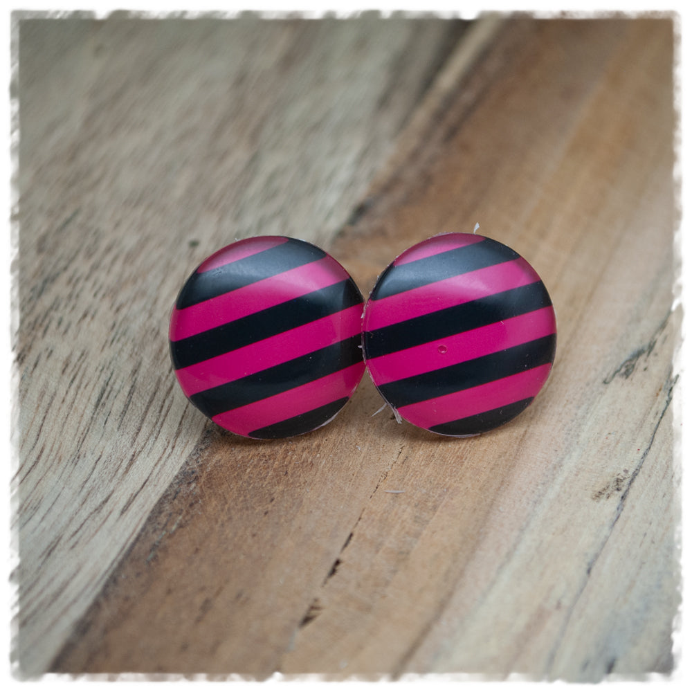 Ohrringe in 20 mm schwarz pink gestreift