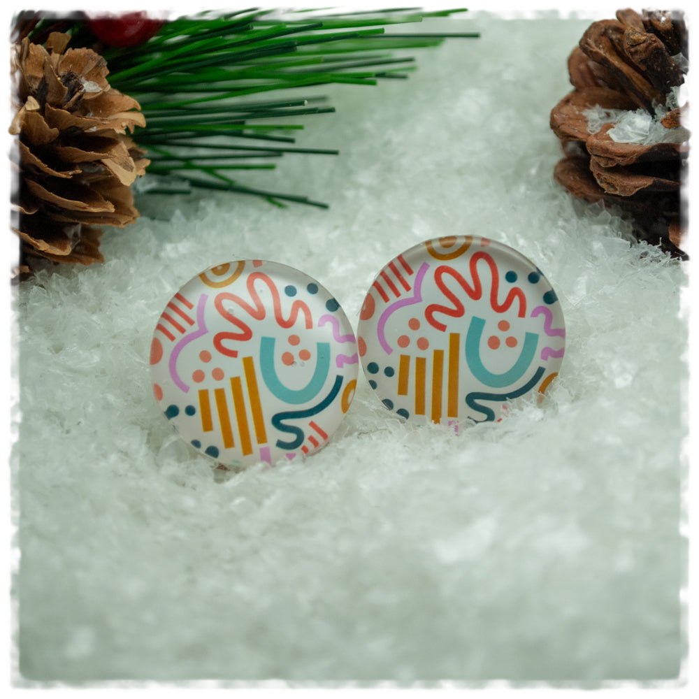 Ohrringe in 20 mm weiß mit buntem Muster