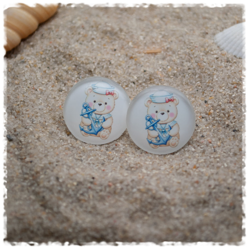 Ohrringe in 20 mm weiß mit kleinem Teddy