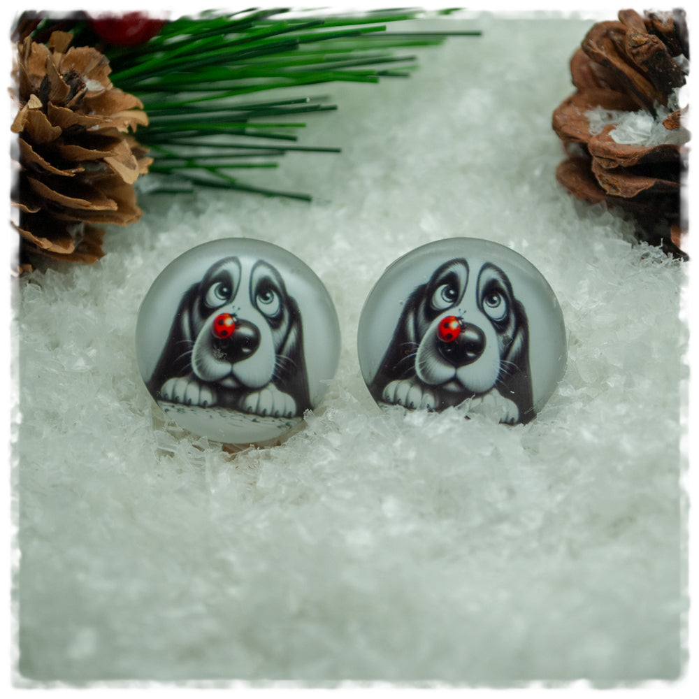 Ohrringe in 20 mm weiß mit Hund