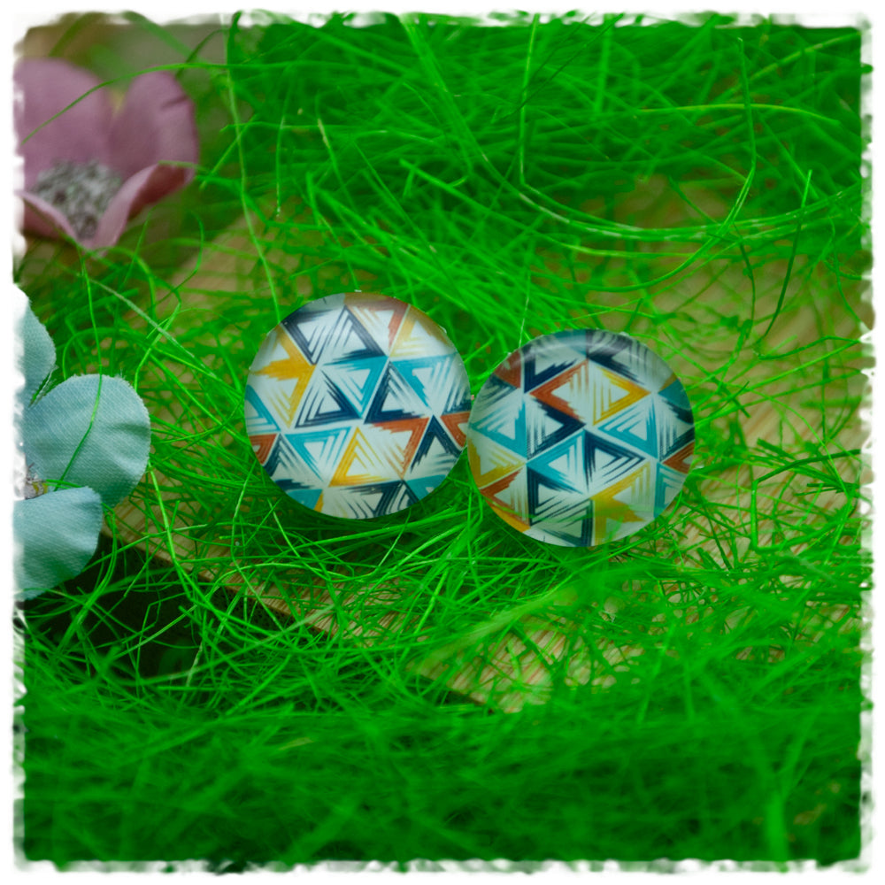 Ohrringe in 16 mm Dreiecke in blau und braun