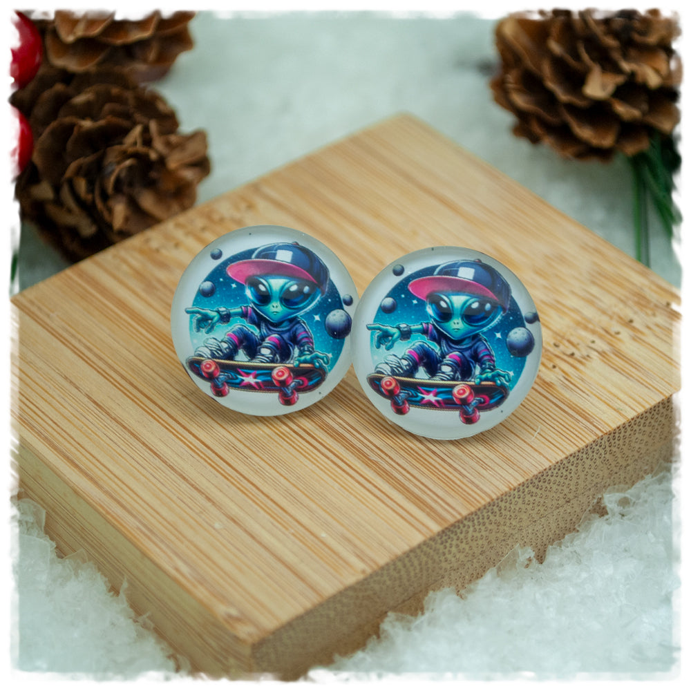 Ohrringe in 20 mm Skateboardalien - Jackelina