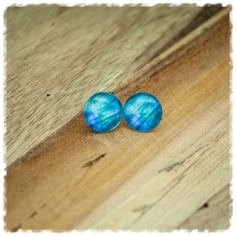 Ohrringe in 12 mm blaues Holzdekor