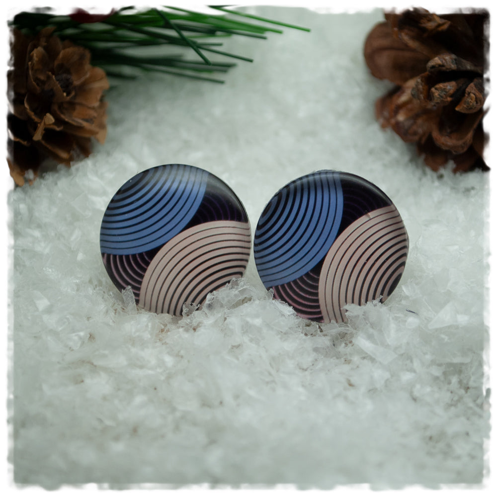 Ohrringe schwarz mit Ringen in blau und rosa