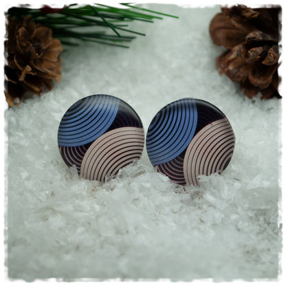 Ohrringe schwarz mit Ringen in blau und rosa