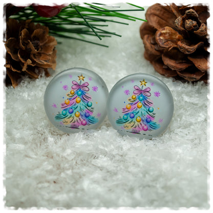 Ohrringe hellgrau mit pastellfarbenen Weihnachtsbaum