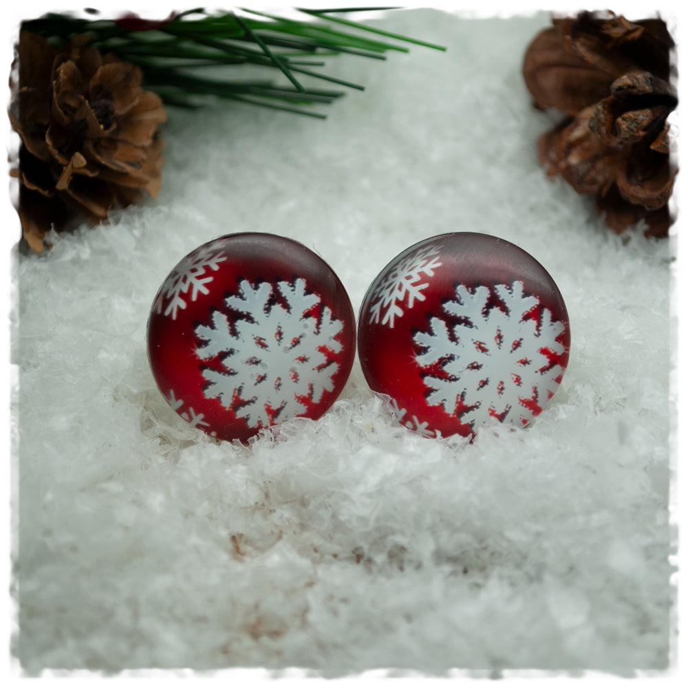 Ohrringe rot mit weißen Schneeflocken