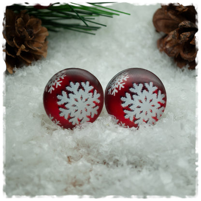 Ohrringe rot mit weißen Schneeflocken