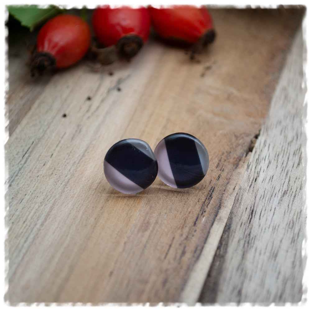 Ohrringe in 12 mm grau, anthrazit und altrosa gestreift