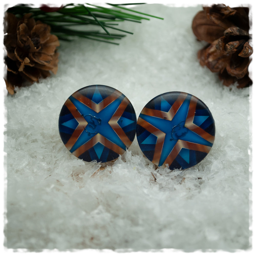 Ohrringe dunkelbau mit blau goldenem Stern