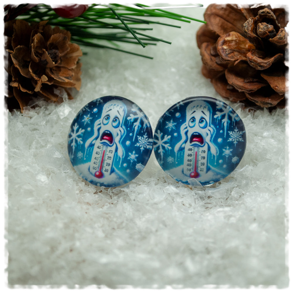 Ohrringe hellblau mit Schneeflocken und Thermometer
