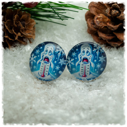 Ohrringe hellblau mit Schneeflocken und Thermometer