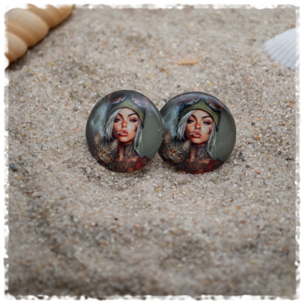 Ohrringe in 20 mm Mädchen mit Katze