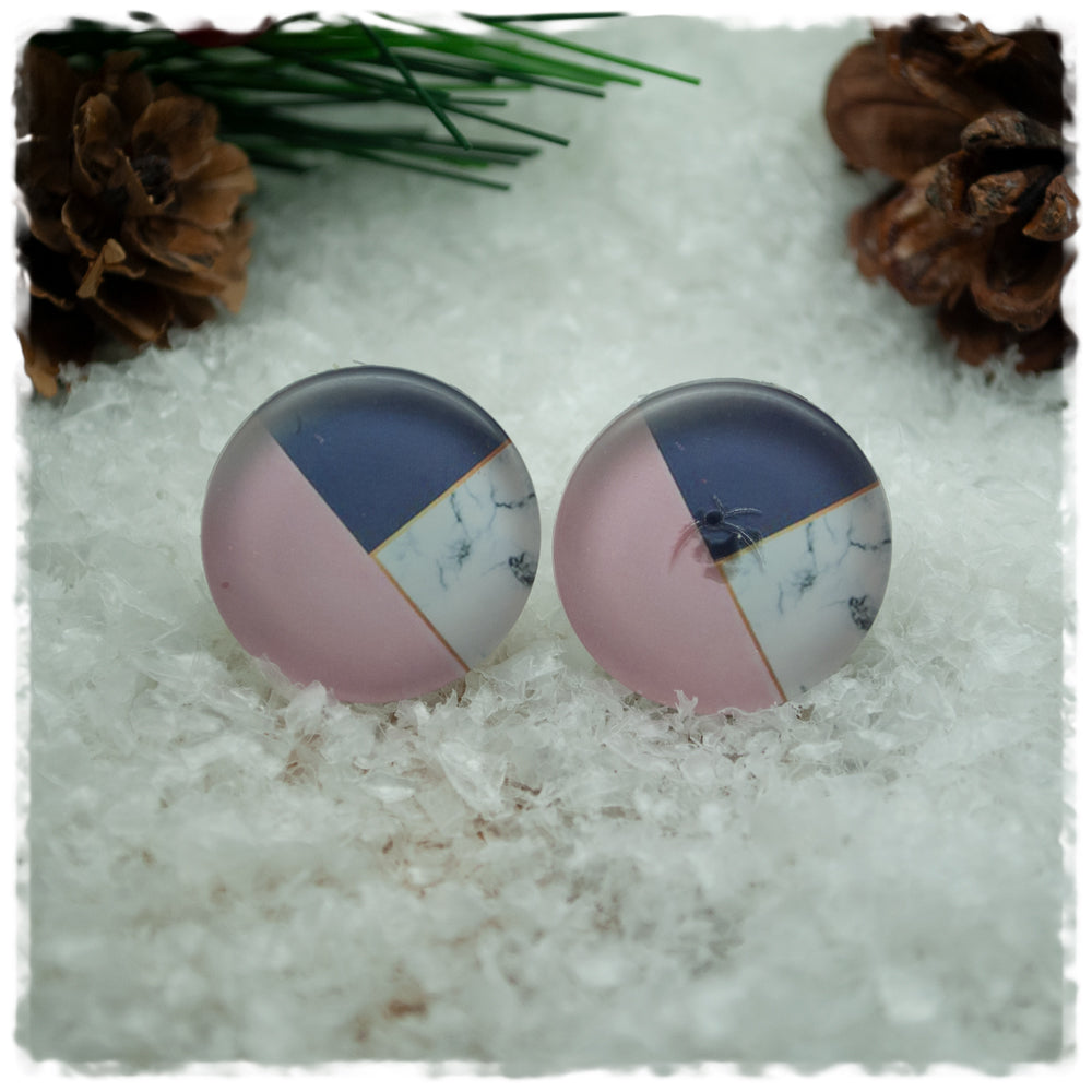 Ohrringe graublau, rosa und weiß marmoriert