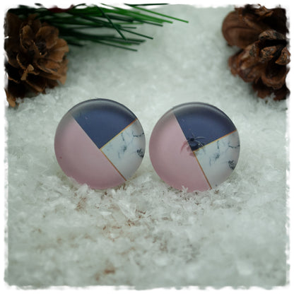 Ohrringe graublau, rosa und weiß marmoriert