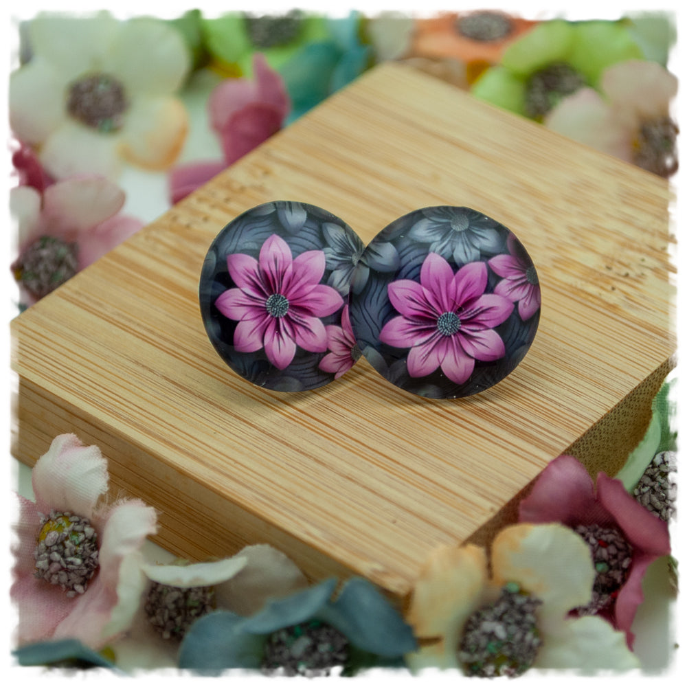 Ohrringe mit Blüten in grau und rosa - Jackelina