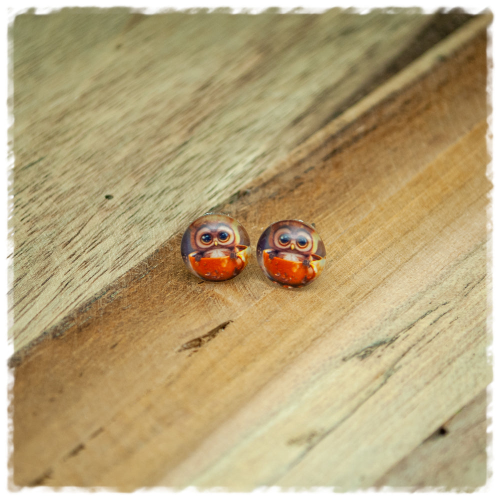 Ohrringe in 10 mm Eule mit Tasse