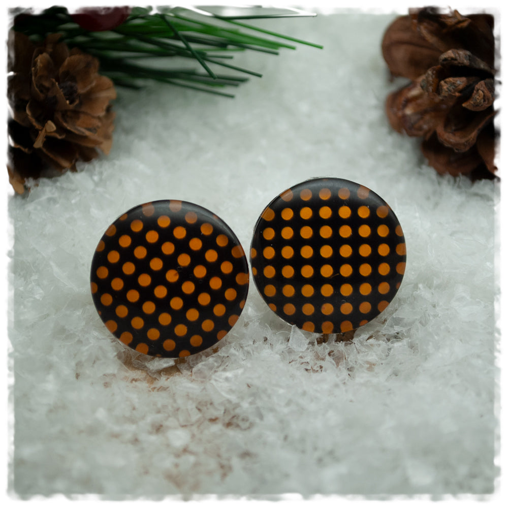 Ohrringe schwarz mit orangen Punkten