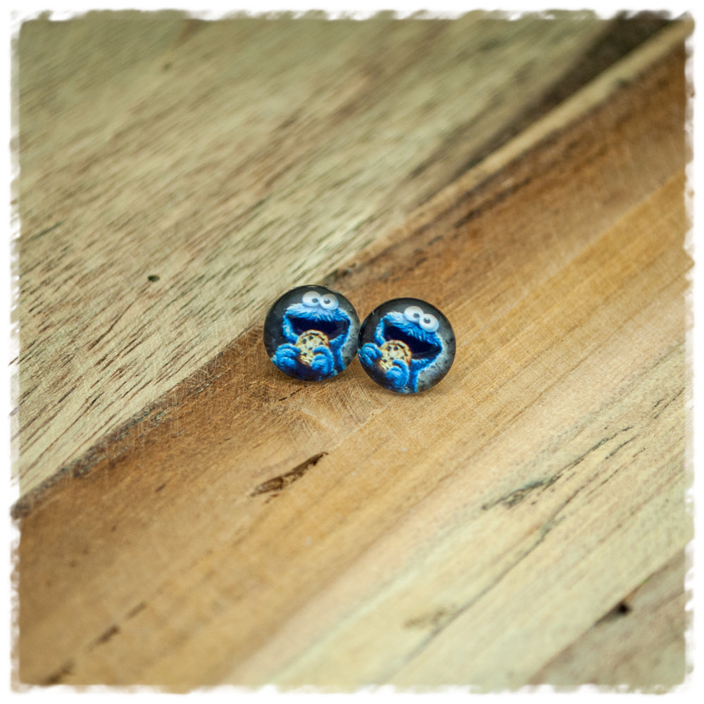 Ohrringe in 10 mm blaues Monster mit Keks