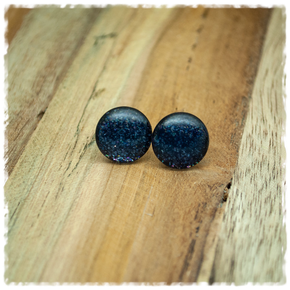 Ohrringe in 14 mm dunkelblau mit Glitter