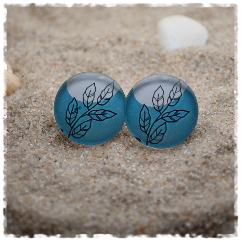 Ohrringe in 20 mm blau grau mit Blättern